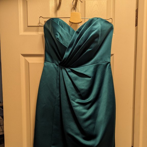 David's Bridal Strapless Bridesmaids Dress  Teal  Sz 4 *ALTERED* - Picture 1 of 6